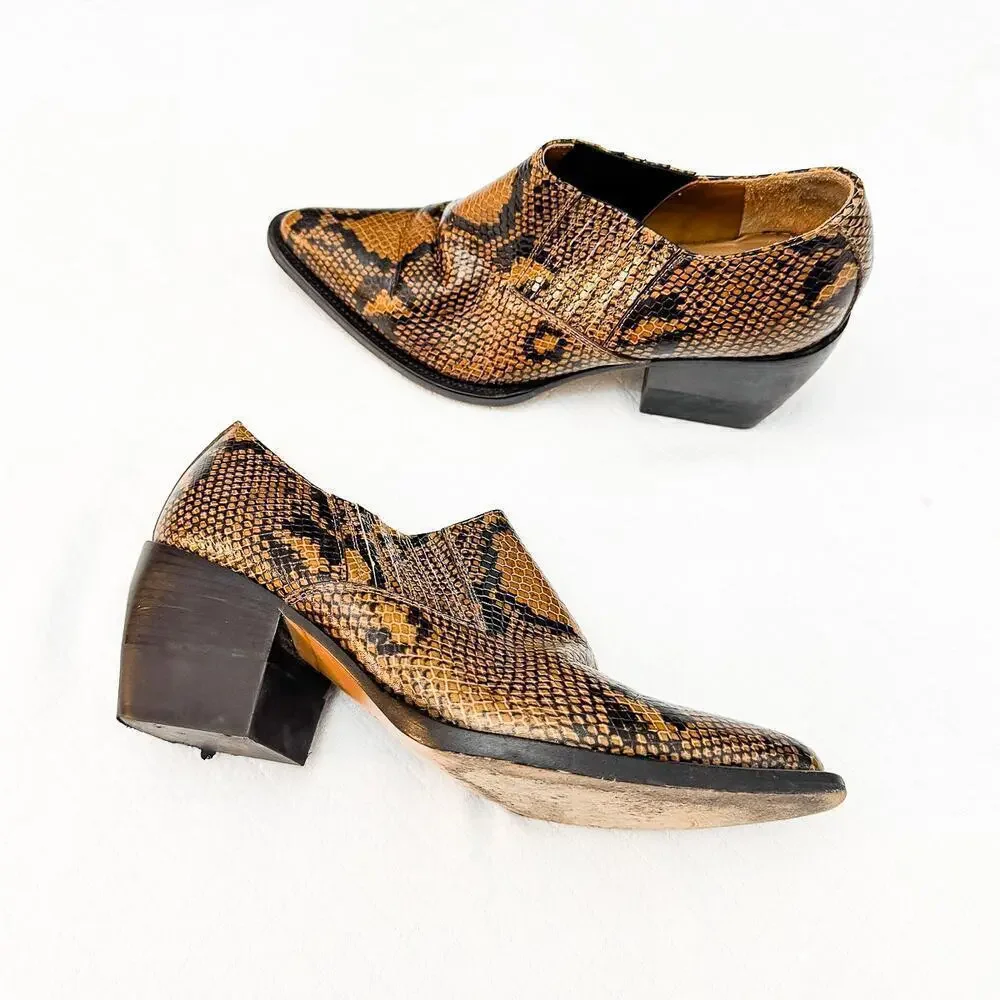 Chloe Rylee Python Embossed Leather Booties Shoes Size 41 Italy - Picture 5 of 5